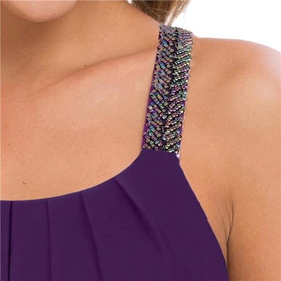 Women's Plus Size Cami Casual Pleated Chiffon Tank Top with Beaded Strap - Picture 4 of 5